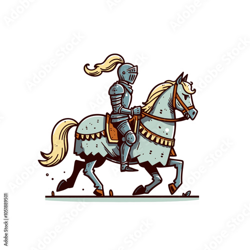 retro cartoon knight on a horse isolated vector illustration