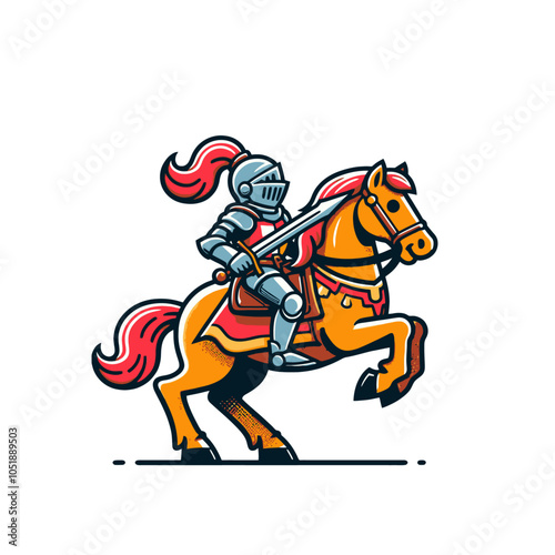 retro cartoon knight on a horse isolated vector illustration