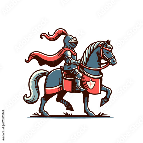 retro cartoon knight on a horse isolated vector illustration