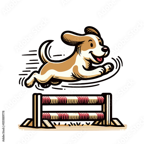 retro cartoon Agility training dog. isolated Vector illustration	
