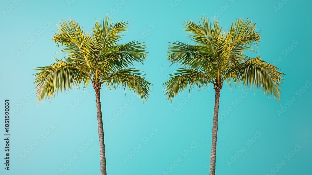 Obraz premium Tropical Palm Trees Against Blue Background