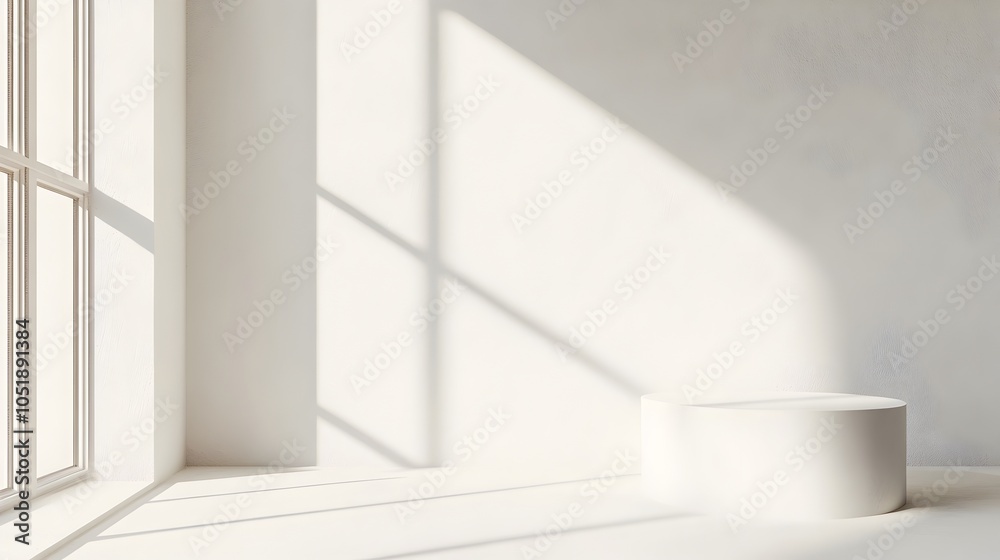 Fototapeta premium Minimalist White Room with Warm Lighting and Soft Shadows