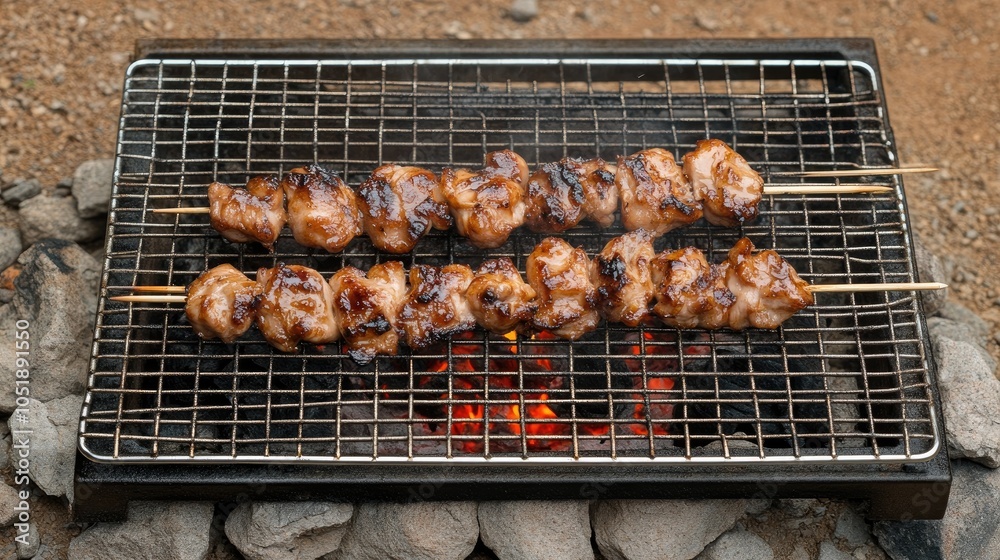 Grilled Yakitori Skewers on a Traditional Grill Grilled Yakitori Skewers on a Traditional Grill