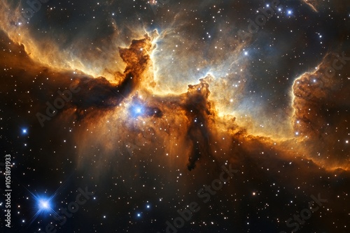 A Stunning Cosmic Nebula Capturing the Majesty of the Universe Amidst Twinkling Stars and Glowing Gas Clouds in Vastness