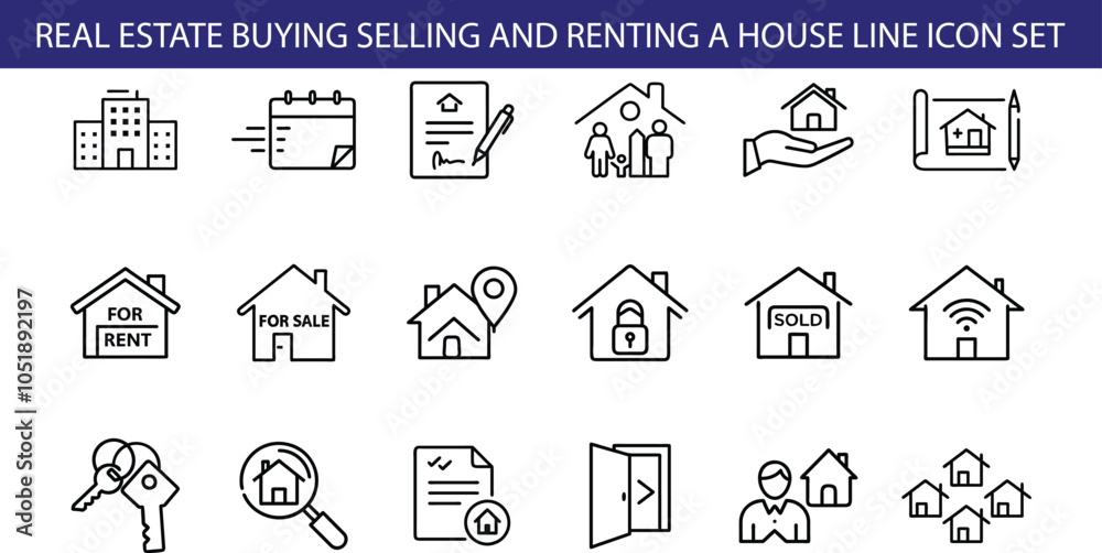 Real Estate Buying Selling Renting House Line Icons Real Estate Buying Selling Renting House Line Icons