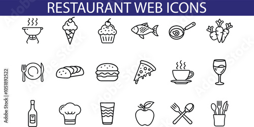 Restaurant Web Icons Set Line Style Food