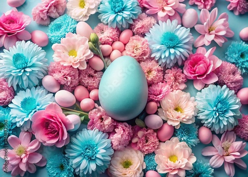 Dreamy Easter Egg Composition with Pastel Flowers for Spring Celebrations
