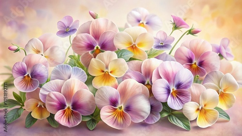 Dreamy Watercolor Pansy Arrangement in Pastel Shades for Product Photography