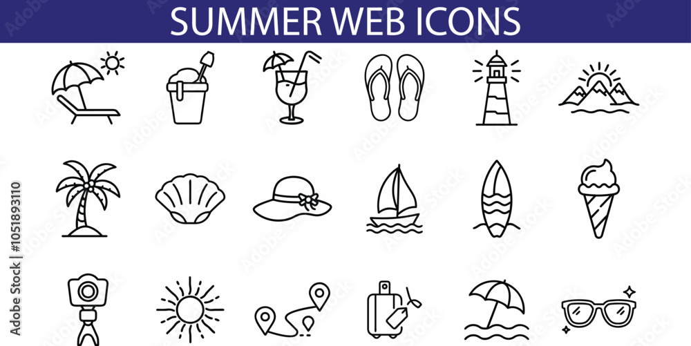 Obraz premium Summer Web Icons Set For Website Design