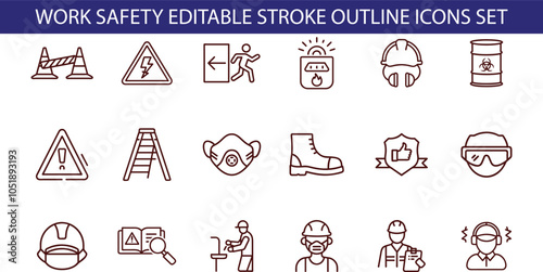Work Safety Editable Stroke Outline Icon Set
