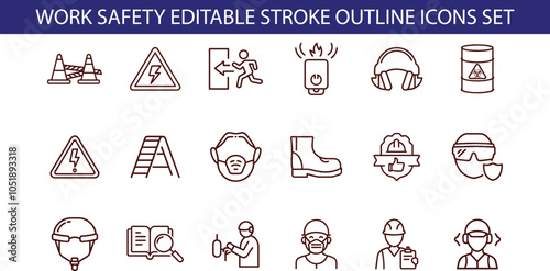 Work Safety Editable Stroke Outline Icon Set