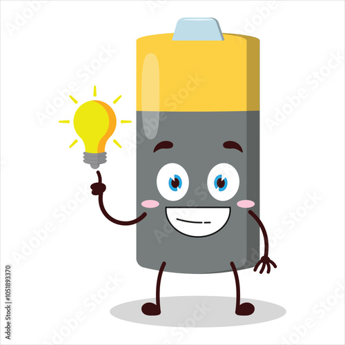 cute creative expression of battery with shiny lamp cartoon character