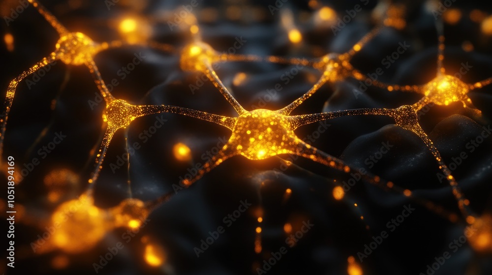 Abstract glowing neurons in a complex network, representing the brain's structure and the wonders of scientific research Abstract glowing neurons in a complex network, representing the brain's structure and the wonders of scientific research