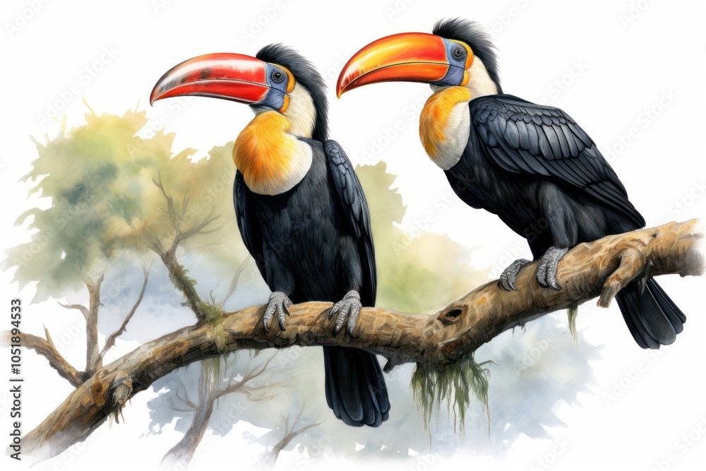 Obraz premium Colourful Knobbed hornbill Aceros cassidix couple toucan animal bird.