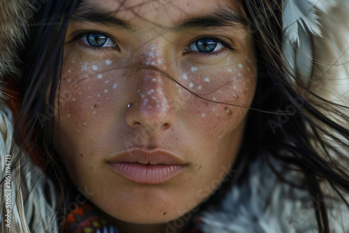 Generative AI image of a Native American person in traditional attire, highlighting the rich cultural heritage and spiritual connection to nature photo