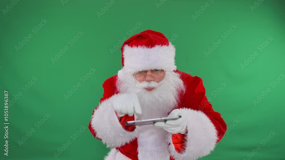 Santa taps on his phone, emphasizing productivity during the holidays, perfect for promoting a process management app. Santa taps on his phone, emphasizing productivity during the holidays, perfect for promoting a process management app.