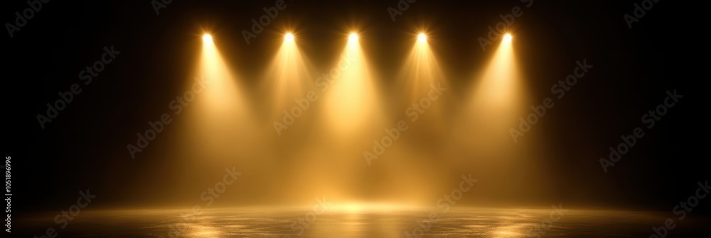 Glowing Golden Spotlight Effect on Black Background Glowing Golden Spotlight Effect on Black Background