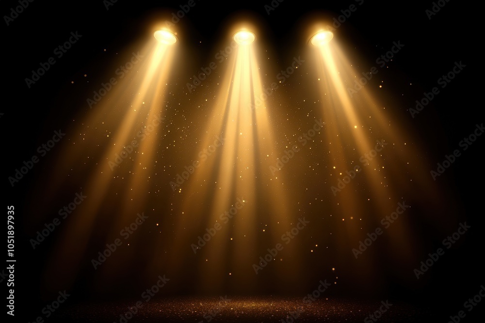 Glowing Golden Spotlight Effect on Black Background Glowing Golden Spotlight Effect on Black Background