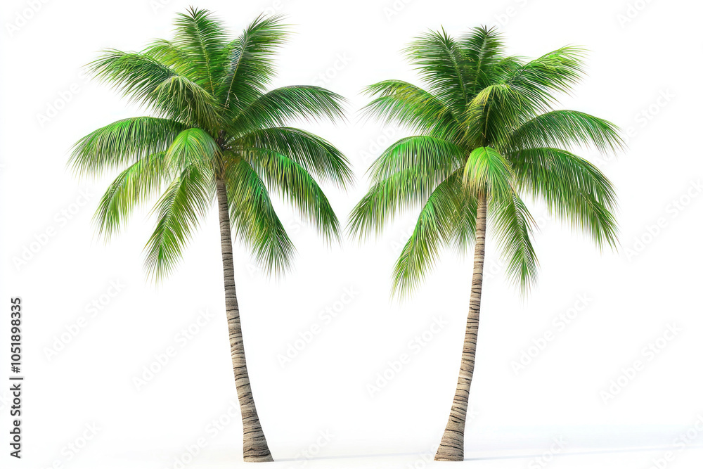 Obraz premium Two palm trees against a white background.
