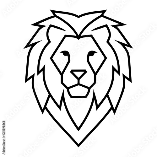 Design a sleek, minimalistic lion head logo, emphasizing its mane with flowing geometric shapes