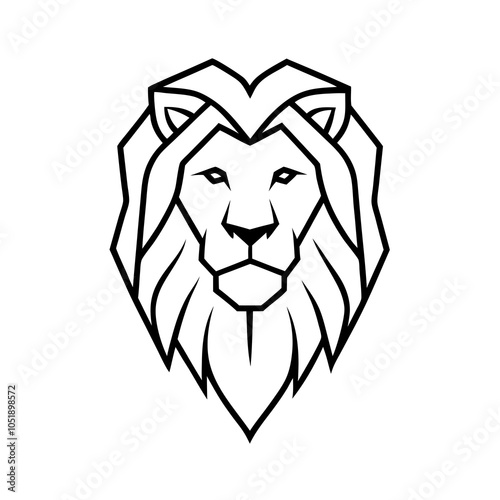 Design a sleek, minimalistic lion head logo, emphasizing its mane with flowing geometric shapes