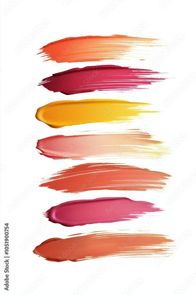 Colorful brush strokes of lip paint on white background, artistic makeup, vibrant textures Colorful brush strokes of lip paint on white background, artistic makeup, vibrant textures