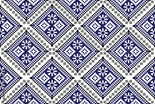The pattern in this image is a geometric pattern with a repeated pattern in the form of a diamond grid (diamond) consisting of the main colors: dark blue, white and gray. The pattern inside each diamo