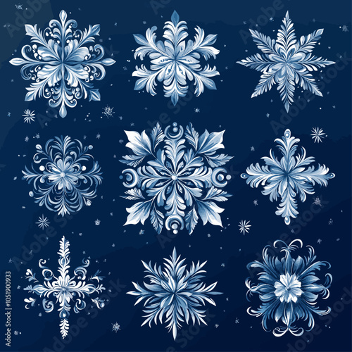 Intricate Snowflake Vector Sticker, Unique Winter Design Element