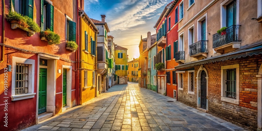Fototapeta premium Explore the Charm of Venice: Empty Residential Street in Summer for Vacation Inspiration