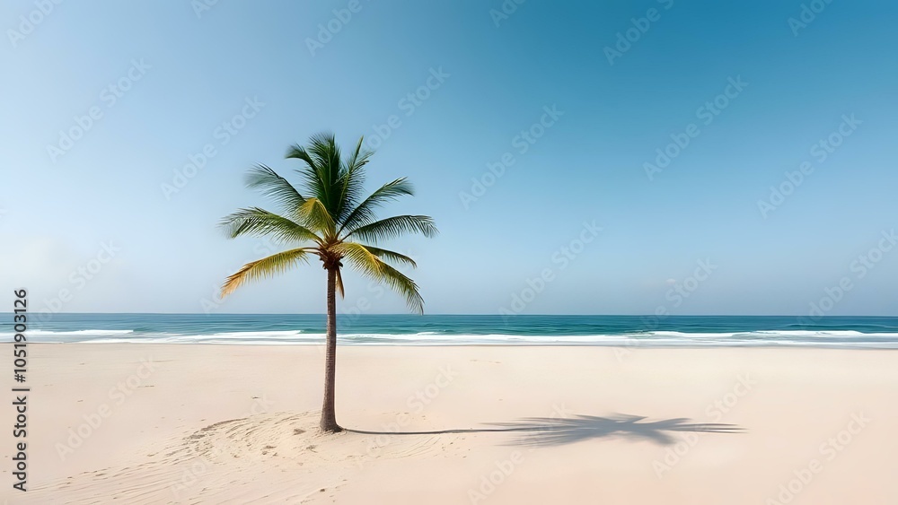 Obraz premium Palm Tree on Sandy Beach with Ocean View