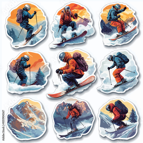 Skiers & Snowboarders Die-Cut Vinyl Stickers