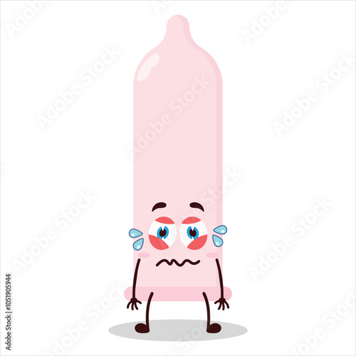cute upset expression of condom character