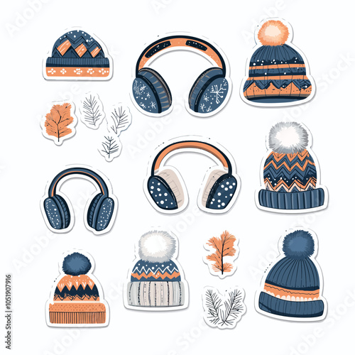 Winter Hats & Ear Muffs Die Cut Sticker Design