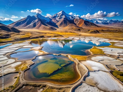 Stunning Reflection Pool on Salt Flats with Pichu Pichu, El Misti, and Chachani Volcanoes in Salinas y Aguada Blanca National Reserve, Arequipa, Peru - Breathtaking Landscape Photography photo