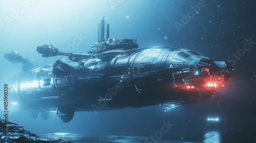 Wallpaper Mural A futuristic submarine exploring the deep sea, equipped with advanced sonar and robotic arms. Torontodigital.ca
