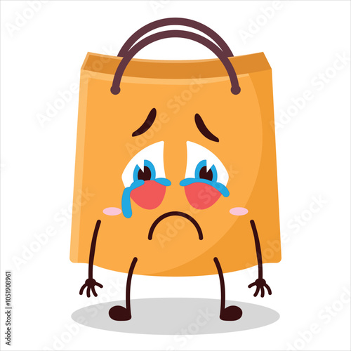 cute cry expression of shopping bag character