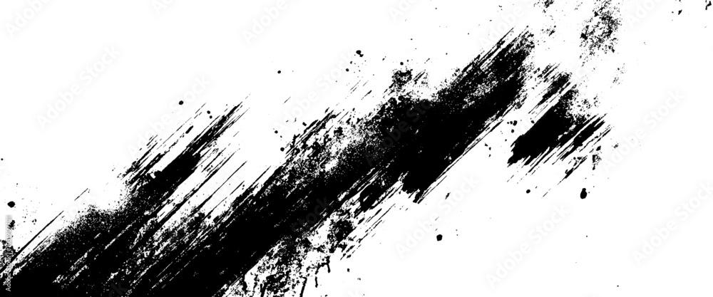 Vector abstract brushstroke with black Ink splashes design