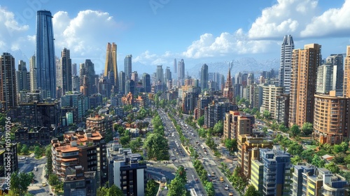 A panoramic view of an urban area with high-rises and busy streets, capturing the essence of city life and development.