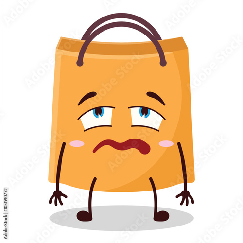 cute bored expression of shopping bag character