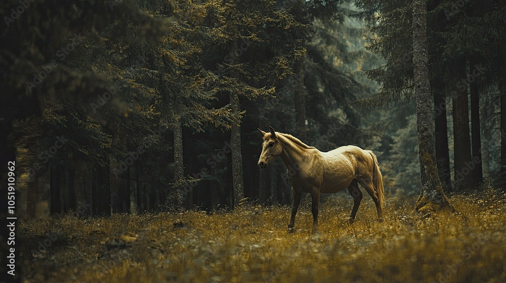 A lone centaur wandering through an ancient forest, blending seamlessly with the surroundings, showcasing its strength and grace A lone centaur wandering through an ancient forest, blending seamlessly with the surroundings, showcasing its strength and grace