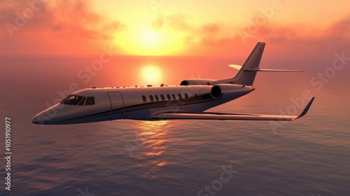 Wallpaper Mural Private jet flying over ocean at sunset, serene atmosphere, vibrant colors Torontodigital.ca