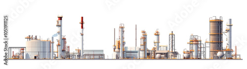 A drawing of a factory with a factory in the background
