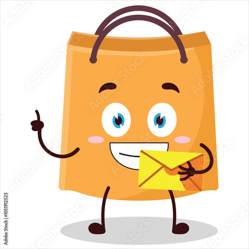 cute happy expression of shopping bag bring envelope letter cartoon character