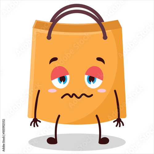 cute grumpy expression of shopping bag character
