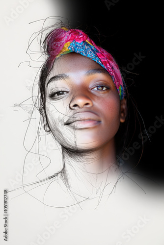 portrait de femme africaine avec superposition d'un croquis et photographie photo