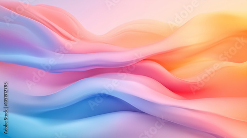 Soft, flowing waves of pastel colors create serene and calming atmosphere, blending shades of pink, blue, and orange in harmonious design.