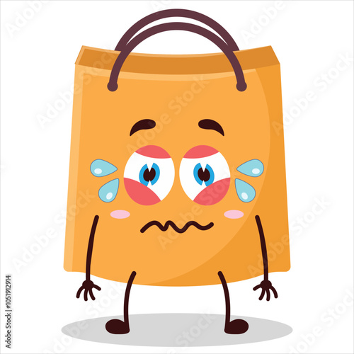 cute upset expression of shopping bag character