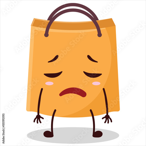 cute tired expression of shopping bag character