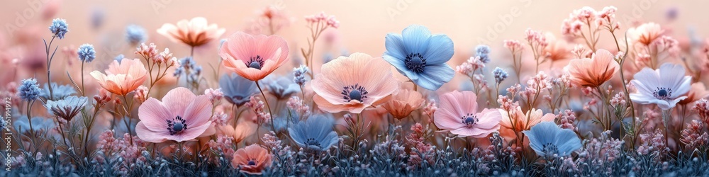 A vibrant display of colorful flowers in a soft, dreamy setting. A vibrant display of colorful flowers in a soft, dreamy setting.