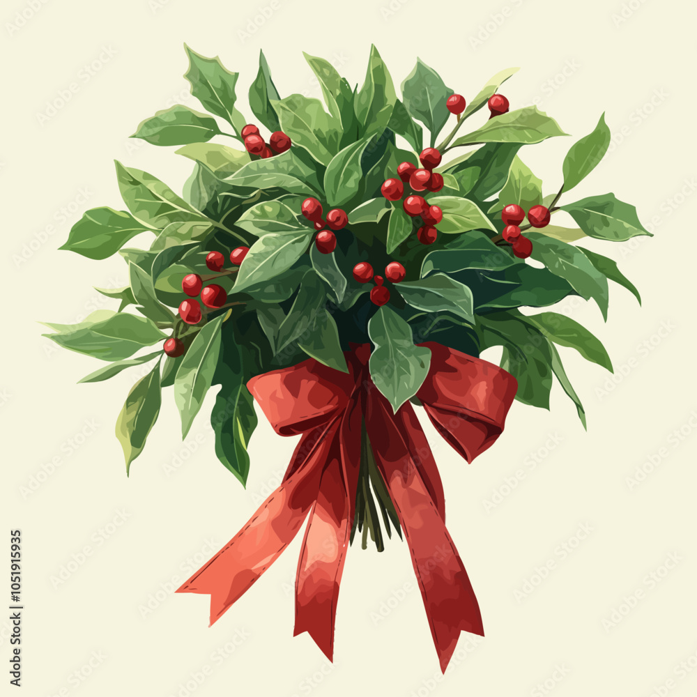 Obraz premium Festive Mistletoe Sprigs with Ribbons, Holiday Decoration